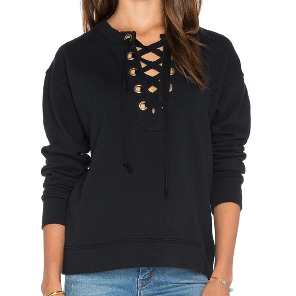 MOTHER The Tie Up Easy Sweatshirt Black - Reversible - Picture 1 of 6